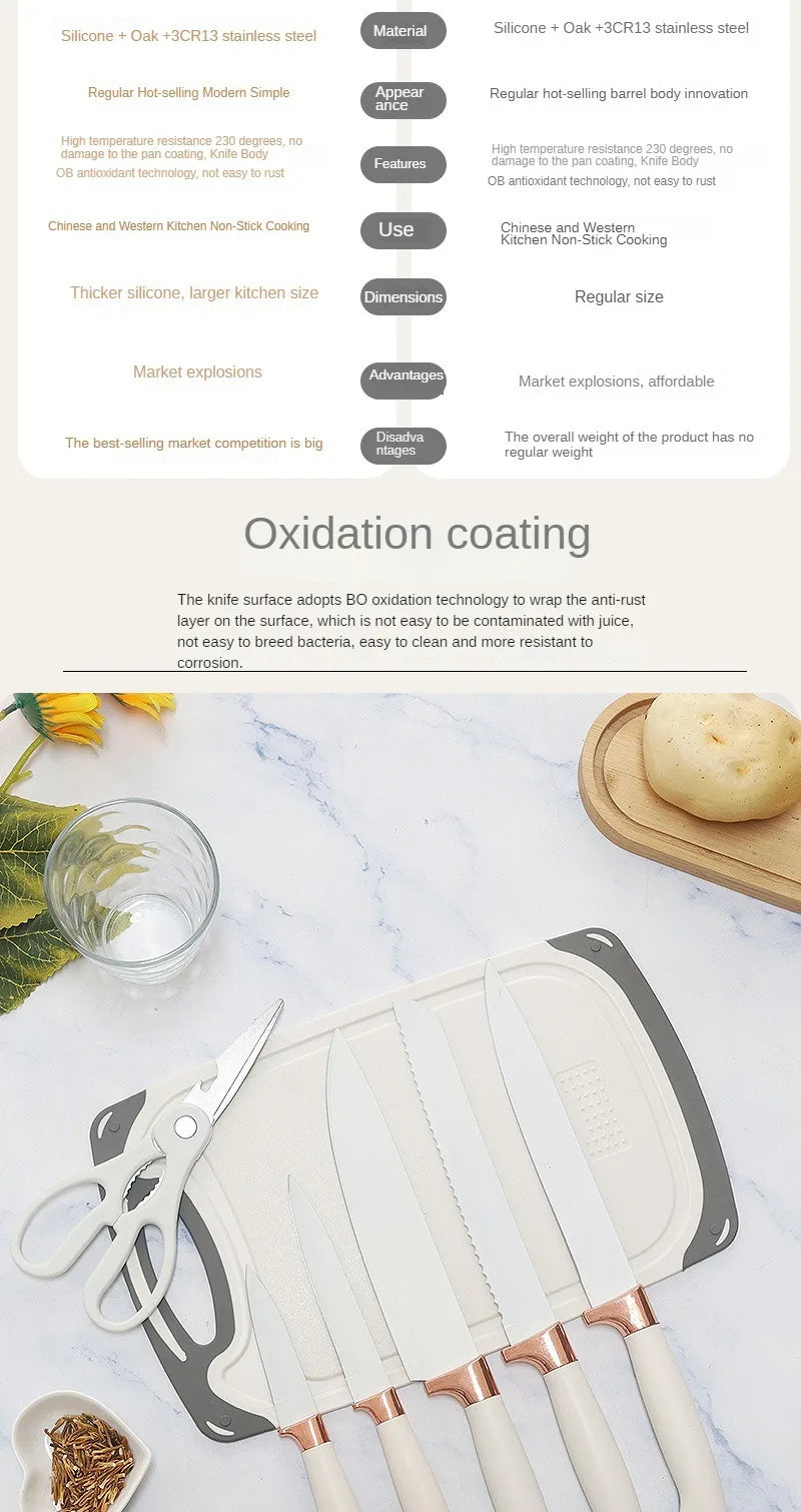 Silicone kitchenware set, 19-piece cooking wooden handle scoop, non-stick pan multi-functional integrated knife storage bucket