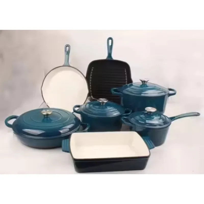 7-Piece Kitchen Enamel Dutch Oven Cast Iron Cookware Casserole Soup & Stock Pots & Pans Set