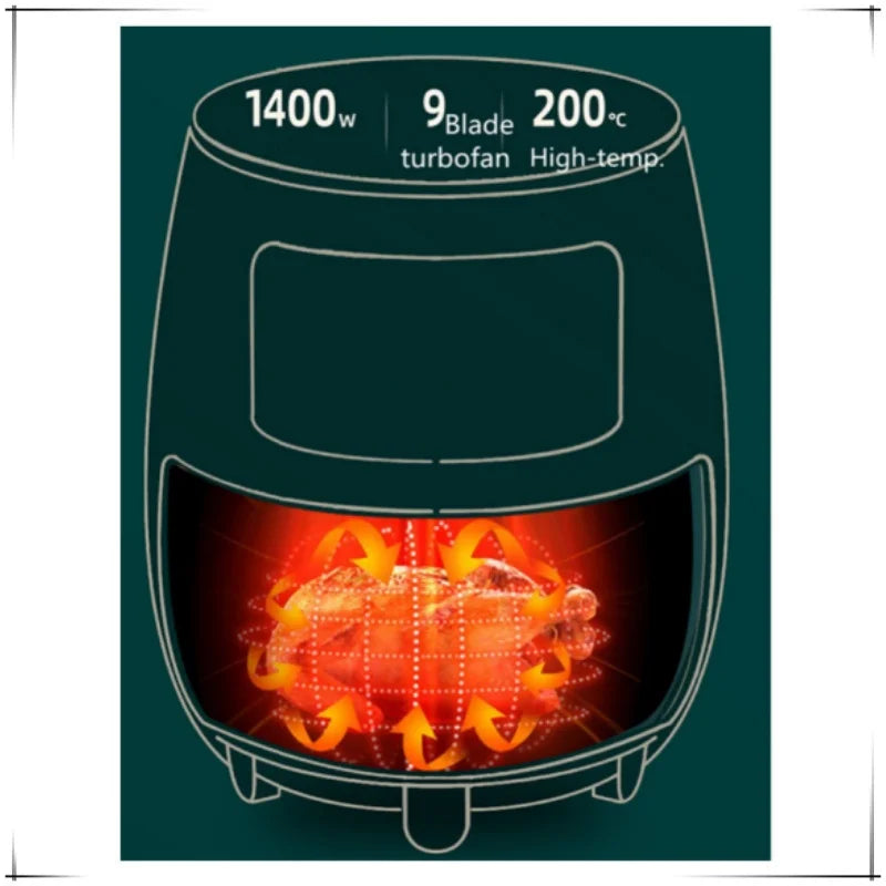 4.5L capacity 1400W high-power multi-directional hot air circulation air fryer household oil-free electric fryer