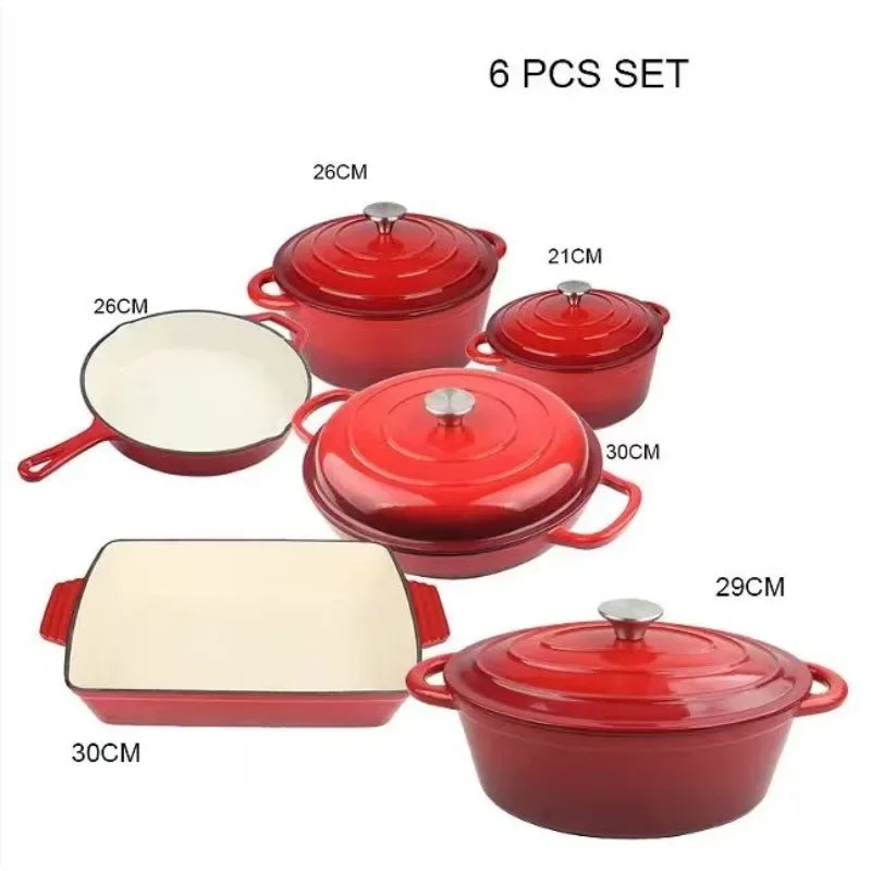 7-Piece Kitchen Enamel Dutch Oven Cast Iron Cookware Casserole Soup & Stock Pots & Pans Set