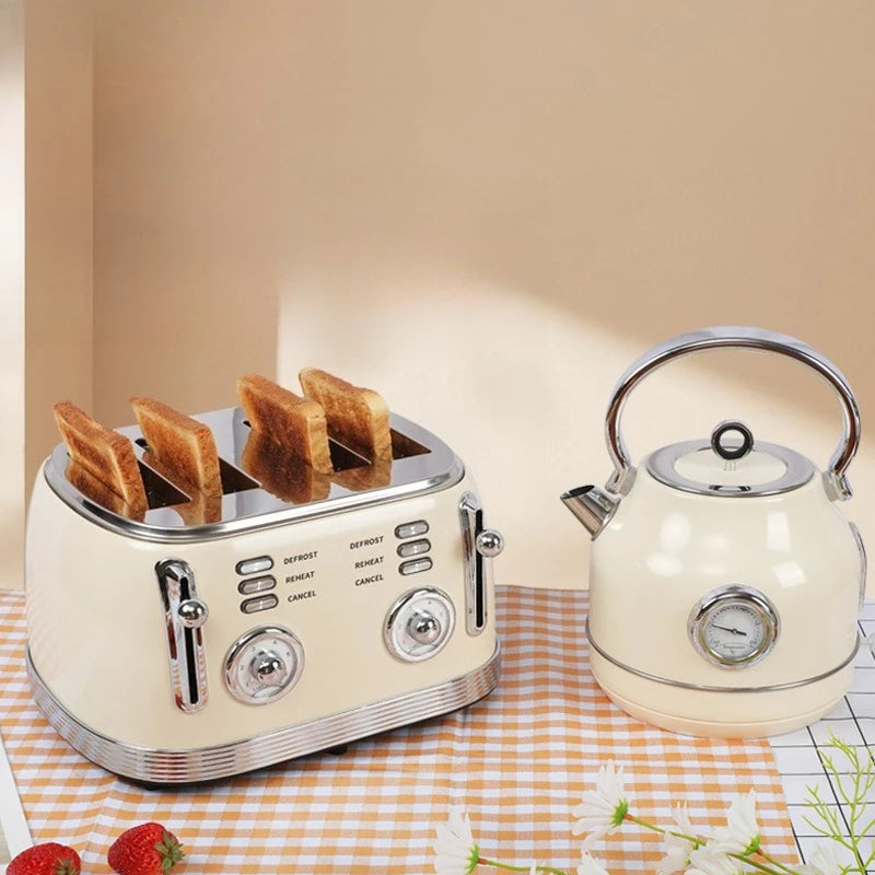 Trendy Retro Set Home Kitchen Electric Kettle Automatic Toaster