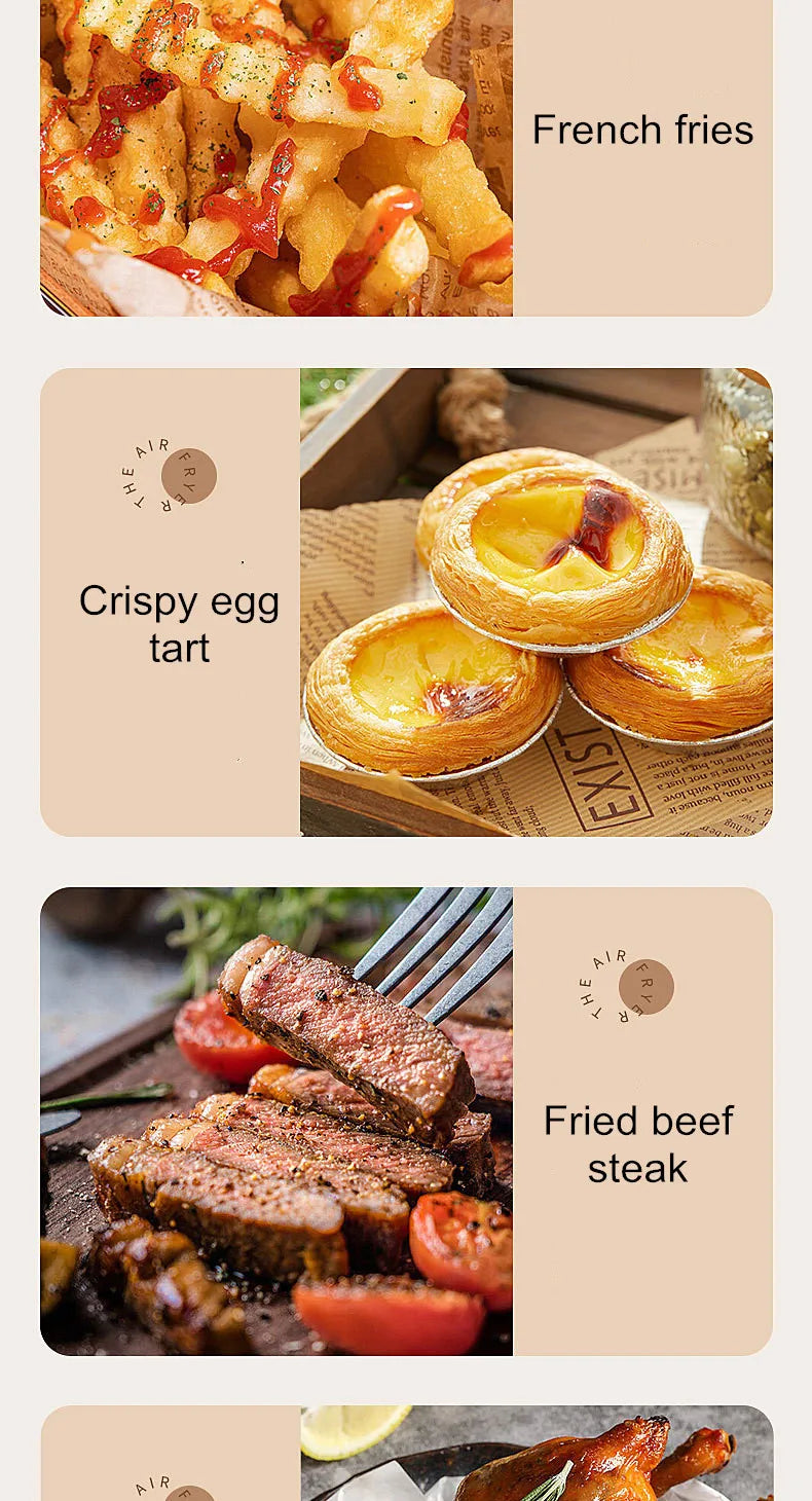 New 6L Stainless Steel Large-Capacity Air Fryer Household Visual Electric Oven Oil-Free Multifunctional Home Black White Green