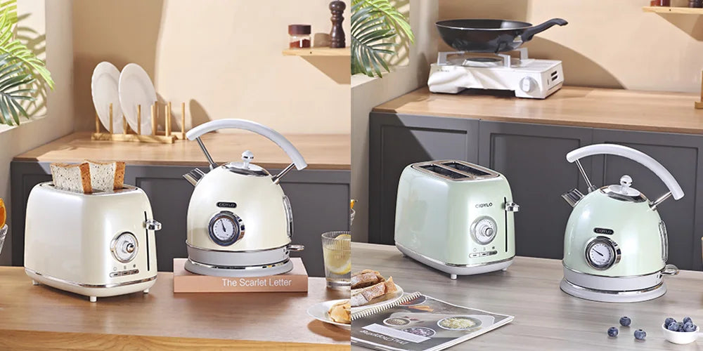 Vintage Toaster and Kettle Kitchenware Set Coffee Machine Stainless Steel Electric Kettle and Toaster Set