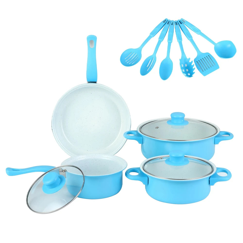 12-Piece Non-Stick Cookware Set Cooking Pot with Lid Milk Pot Maifan Stone Frying Pan Cooking Pot Set for All Hob